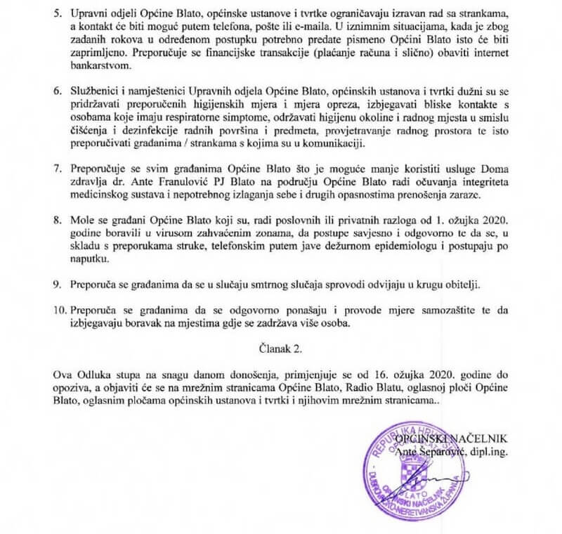 odluka o mjerama korona 002